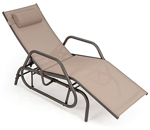 COSTWAY Sonnenliege mit Schaukelfunktion, Gartenliege mit Verstellbarer Rückenlehne, Liegestuhl mit Kopfkissen, atmungsaktiver Stoff, Relaxliege Terrassenliege für Pool und Garten (Braun)
