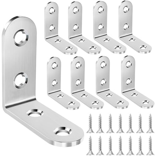 Pack of 20 Angle Connectors, Angle Stainless Steel Metal Angle 90 Degrees 40 x 40 mm, Small Angle with 80 Pieces Screws for Mounting Angle Bracket Furniture Table Chair Bookshelf (Silver)