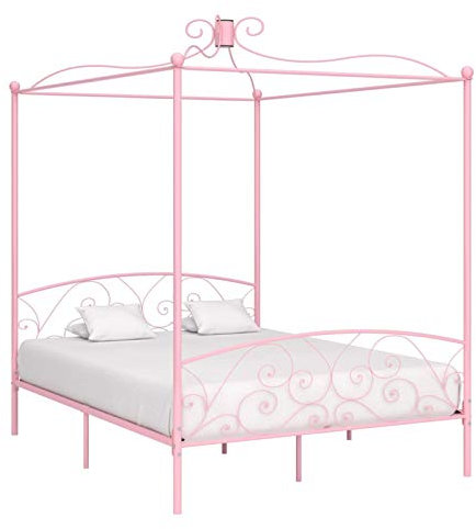 Camerina Himmelbett-Gestell Rosa Metall 160 x 200 cm Himmelstange Klemmen Betthimmel Stange Himmelbett Gestell Moskitonetz Halterung Bett
