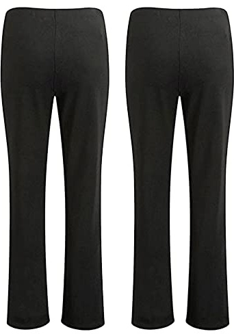 Inspire Me Ladies Boot Leg Pants Pull On Nurse Work Bottoms Elasticated Waist High Stretch Bottoms Boot Cut Pants Pack of 2 (Black, 12 W 27 L)