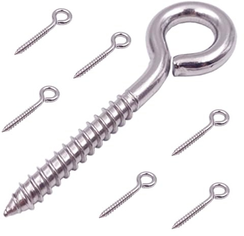 ZUSFUL 6-Pack 304 Stainless Steel Screw Eyes 3.2, Heavy Duty Screw in Eye Hooks Ring for Yoga, Swing Chair, Indoor & Outdoor, Self Tapping