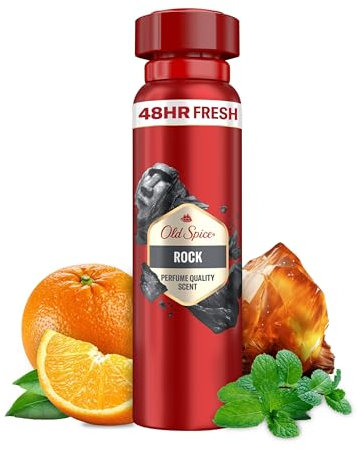 Old Spice Rock Deodorant Bodyspray für Männer, 150ml, 48H Frische, langanhaltender Duft in Parfümqualität, 0% Aluminiumsalze, keine Flecken auf Schwarz & Weiss
