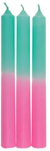 Vela palo degradado colores – Caja Regalo de 3 velas. Velas decorativas. Vela candelabro. Vela mesa. (20x2,5 cm) (Rosa/Menta)