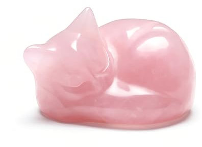 CrystalTears Rose Quartz Crystal Cat Figurine, Carved Healing Crystal Gemstone Stone Sleeping Cat Statue Ornament for Home Office Desk Decor Pink Cute Lucky Cats Gifts for Women Men Christmas 1.6”