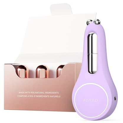 FOREO BEAR 2 Eyes & Lips Bundle - Microcurrent Smoothing Device + SUPERCHARGED Eye & Lip Contour Booster Serum (3x0.1 oz) - Under Eye Care & Facial Massager - Lavender