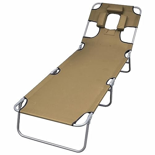 ZEYUAN Sonnenliege Klappbar Kopfkissen Verstellbare Rückenlehne Taupe, Gartenliege, Liegestuhl, Sonnenstuhl, Sonneninsel Outdoor, Liegen, Gartenmöbel, Bäderliege, Relaxliege - 44296