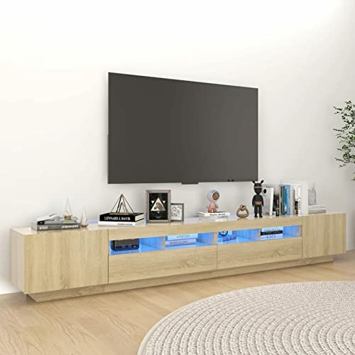 Homgoday Modern TV-bänk TV-skåp med RGB-LED-belysning för TV med omgivande lampor för vardagsrum och sovrum Ek Sonoma 260 x 35 x 40 cm