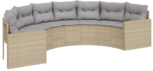 vidaXL Gartensofa mit Kissen Halbrund Beige Poly-Rattan, Terrassensofa, Loungesofa, halbrundes Sofa, Outdoor Sofa, Loungemöbel, Sofa halbrund