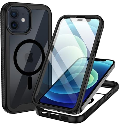 KetteTech 360 Grad Handyhülle für iPhone 12 mini Hülle mit Magsafe, Magnetisch Stoßfest Schutzhülle für iPhone 12 mini, Komplettschutz Case mit Eingebaut Schutzfolie - Schwarz