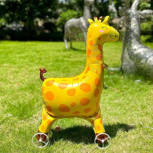Nine San Walking Giraffe Luftballons Stehend 3D Giraffen Folienballon with Wheels Giraffe Helium Ballon Walker Giraffenballon Dschungel Party Geburtstag Deko