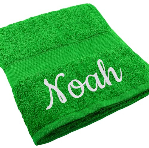 Deitert Handtuch Juist mit Namen oder Wunschtext Bestickt, personalisiertes Duschtuch, individuelles Badetuch, 100% Baumwolle, 30 x 50 cm grün
