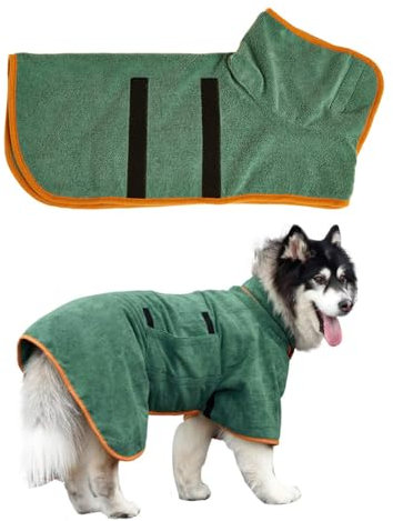 KGDUYC Hundebademantel, Mikrofaser, Schnelltrocknend, Super Saugfähig, Bademantel für Große, Mittelgroße und Kleine Hunde, Hundebademantel Grün