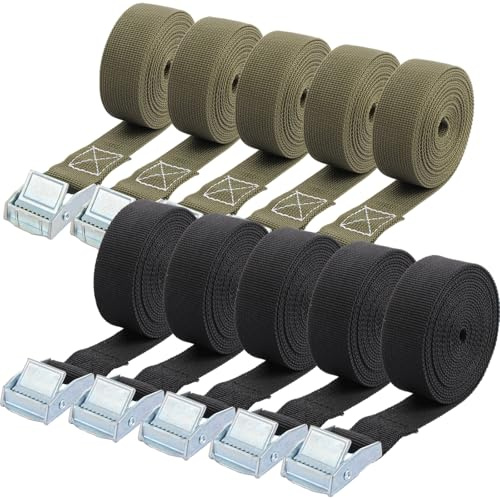 WOPPLXY 10 PCS Tie Down Straps, 25mmx3M Lashing Straps Heavy Duty Tension Belts Adjustable, Green Black Ratchet Tie Down Straps with Buckle for Cargo, Luggage,Trucks, Motorcycle