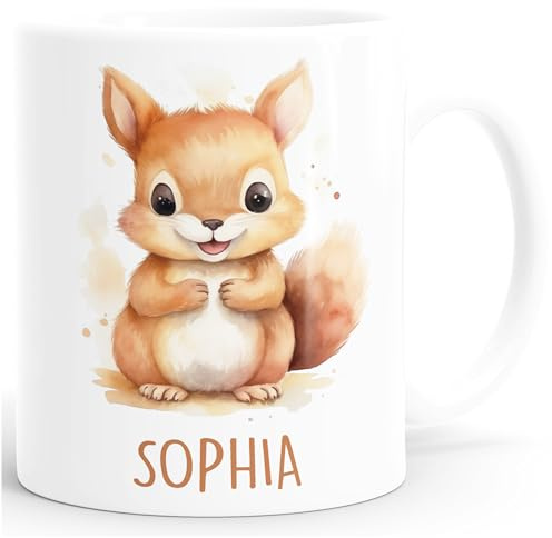 SpecialMe® Kindertasse aus Keramik personalisiert mit Namen Tiermotive Katze Hund Pferd Geschenk für Jungen Mädchen Weiss standard