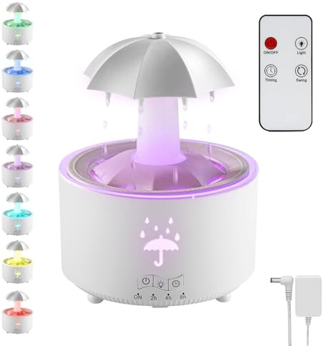 Luftbefeuchter, 300ML Regenschirmförmiger Luftbefeuchter Für Schlafzimmer Wohnzimmer Duftöldiffusoren 7-Farben LED Aromatherapie Diffusor Elektrisch Rain Cloud Humidifier Mit Fernbedienung