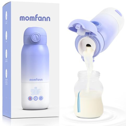 MOMFANN Portable Bottle Warmer for Travel, Dual Heating Modes Baby Milk Warmer On The Go for Breastmilk, Water and Formula, Precise Temperature Control with 5 Levels, Long-Lasting Battery (Purple)