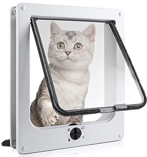 Sailnovo Katzenklappe - 4-Wege-Schaltmodus, Hervorragende Qualität - Wetterfeste Katzentür für Innen- und Außentüren, Ideal für Katzen und Kleine Hunde Weiß 23.5 * 27 * 5,5 cm