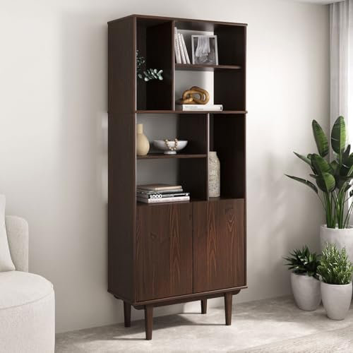 IDIMEX Wohnzimmerschrank Simona mit offenen Fächern, nussbaum Farben – modernes Holzregal skandinavisches Design mit Türen und Stauraum Wohnzimmer Regal Design Bücherregal