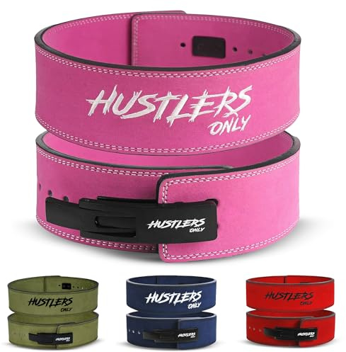 HUSTLERS ONLY Weight Lifting Belt with Lever Buckle Genuine Leather Gym Belt for Deadlift, Power Lifting, Bodybuilding, Workout Belt 10mm Thickness Back Support Lifting Belt for Men & Women (Pink, S)