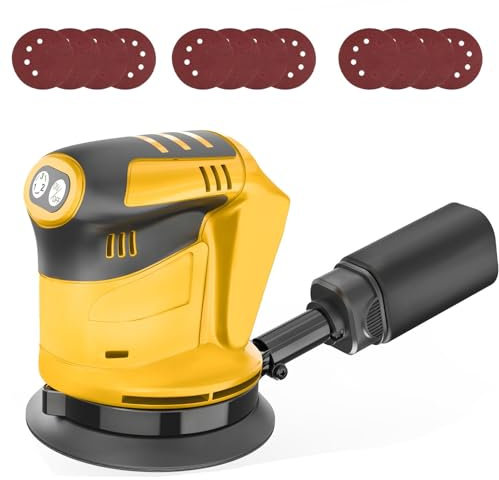 Cordless Orbital Sander for Dewalt 18V/20V Battery,with 12Pcs Sandpapers,3 Variable Speed 7500-15000 RPM,Perfect for Wood and Steel(No Battery)