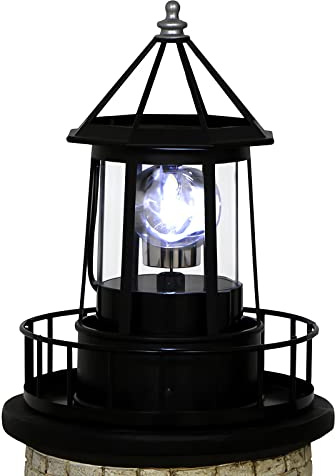 Luce rotante a faro solare - Luce a 360 gradi Lampada per il cortile, IP65 Lampade per faro durevoli impermeabili Torri Statue Luci da statua per il patio per il percorso del giardino esterno (Black