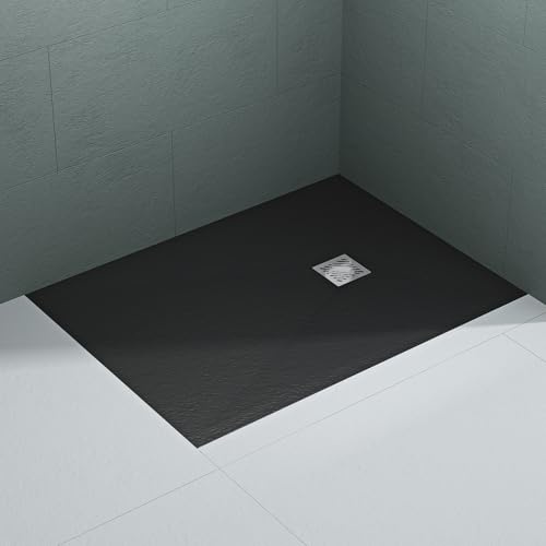 Mai & Mai Duschwanne 80x120x3cm Duschtasse aus Mineralguss Mineralgusswann Anthrazit Matt Rechteckig DIN-Anschlüsse Geoma09