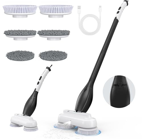 LifeBasis 2-in-1 Electric Spin Mop & Scrubber with IPX8 Waterproof Spray Mop 800ML Water Tank Electric Scrubber and Adjustable Extended Handle for Marble, Laminate, Hardwood, and Tile Floors black