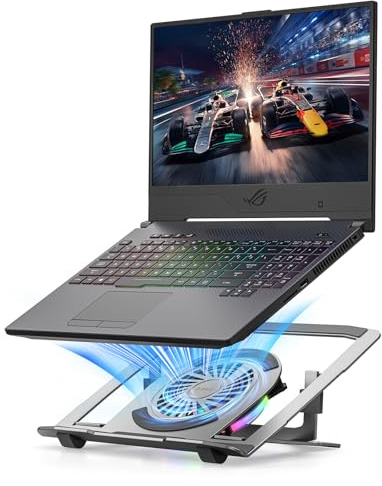 ORICO Base Refrigeradora Portátil RGB, Soporte Portatil Gaming con Ventilador Silencioso, Laptop Stand de Aluminio con 5 Altura Ajustable, Plegable y Compatible con Portátiles de 17 - NSF1, Plata