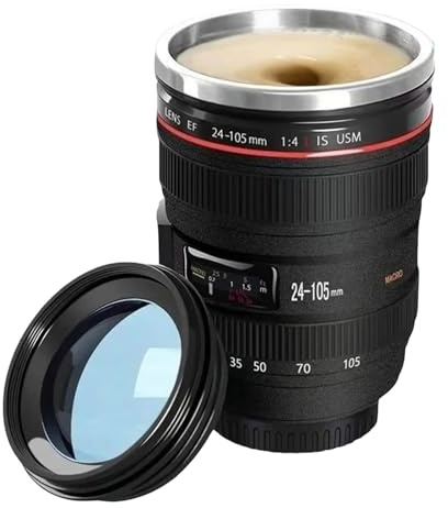 Camera Lens Coffee Mug, Photo Stainless Steel Mug Great for Photographers,Home Supplies,School Cups Glass (Black, 13.5x8.4cm)