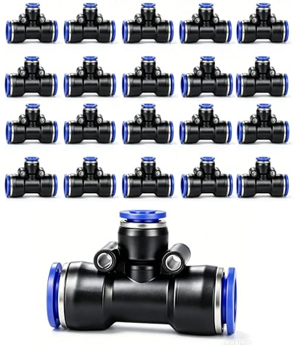 20pcs Drip Irrigation Tee Connectors: 1/4'' Push-to-Fit 3 Way Drip Irrigation Part Barbed Tee Connectors, Anti-Leak Locked Splitter Fitting for 1/4 Irrigation Tubing