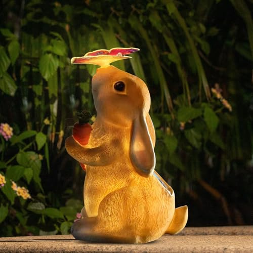 Nexoria Osterdeko Hase Solar Gartendeko für Draußen Wetterfest Osterhasen Figuren Solarlampe für Draußen Ostern Deko Hase Figur mit Solarlicht Solar Gartendeko Statue für Garten Balkon Terrasse (A)