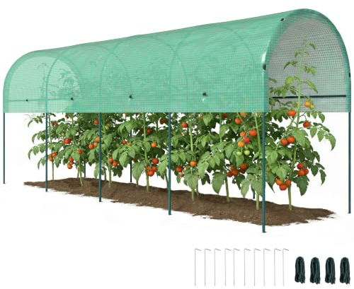 Outsunny Gewächshaus Winterfest Erdanker Bogendach 400 x 120 x 170cm Grün | Foliengewächshaus, Erdanker, Robuster Stalrahmen, Offenes Treibhaus zum Stecken, Tomatenhaus für Tomaten,Gemüse,Pflanzen