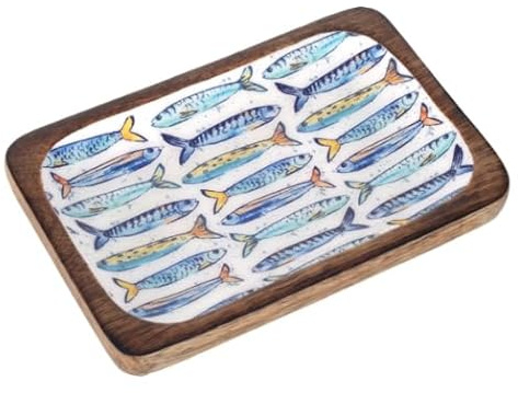 SIGNES GRIMALT Assiette Rectangulaire Bois et Résine Motif Poissons 18x12 cm – Plateau Décoratif ou Vide Poche