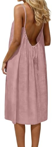 Rygglösa Cami-klänningar for Kvinnor, Ärmlös Flowy Cami Lounge-klänning Med Knytband Öppen Rygg Enfärgad Lös Passform(Style 7,M)