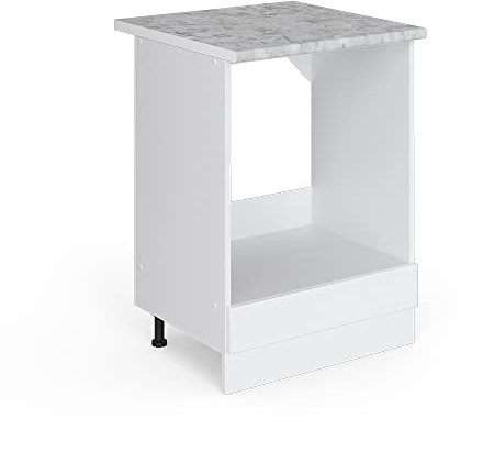 Vicco Oven housing cabinet Raul, White High Gloss/White, 60 cm, WT Marble
