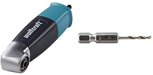 Wolfcraft 4688000 Renvoi d'angle à 90° + 1 Embout de 6,35 mm - Entraînement sur roulements à billes - Queue 6 pans 1/4 & 7256000 1 Foret à Métaux, Hss, Ø 2 mm, Longueur de Spirale 16 mm