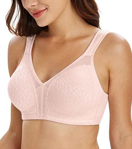 Lemorosy Full Coverage Non Padded Wireless Minimizer Bra Women's Plus Size Underwear Comfort and Double Support for Large Bust(Pink,34D)
