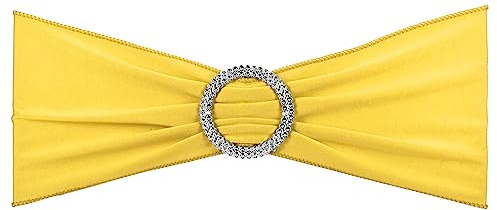 PATIKIL 14x5 Estiramiento Silla Fajas Lazos, 25 Paquete Elástico Silla Bandas Fajas con Hebilla Deslizador para Boda Banquete Decoraciones, Amarillo