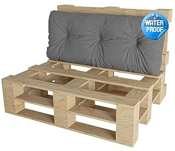 chilly pilley Palettenauflage Wasserfest Palettenkissen Wasserabwisend Schaumflocken Palettenpolster Rückenlehne Sitzkissen Seitenkissen viele Größen und Farben (Rückenkissen 120x40, Grau)
