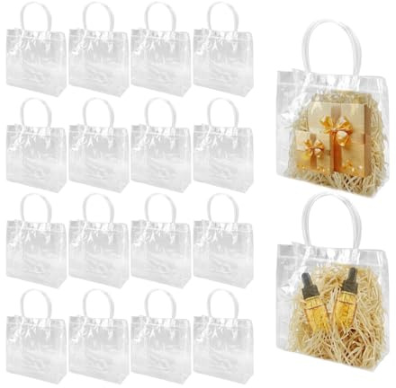 Tomotato 20x20x8cm Durchsichtige Geschenktüten mit Griff, PVC Kunststoff Tragetaschen mit Schnappverschluss, Transparente Handtaschen für Hochzeitsgeschenke, Geburtstagsparty, Süßigkeitenverpackung