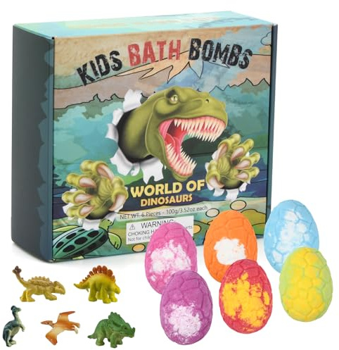 Bombe da Bagno Bambini con Sorpresa Dinosauri 6Pcs - Sali Colorati per Vasca da Bagno Naturali Biologico - Set Regalo di Bolle per Ragazze e Ragazzi