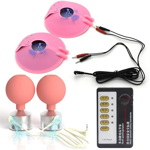 ScreaAss 2 in 1 Elektroschock Nippelsauger Brustwarzensauger Elektrostimulation Brust Massagegerät Set Vakuum Klitoris Sauger Einstellbares Brust Massager SM E-Stim Sexspielzeug Für Frauen,Rosa a,Set