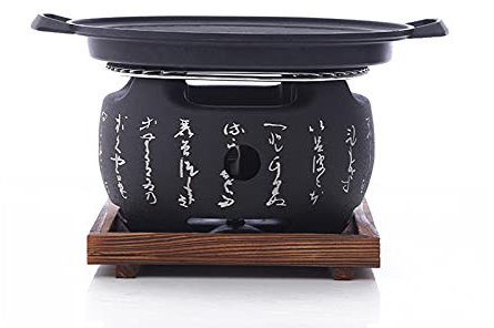 CHUNCIN - Griglia a carbone giapponese, portatile, rotonda, con griglia in rete metallica e base in legno, per uso domestico, Yakiniku, Robata, Yakitori, Takoyaki e barbecue