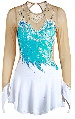 YDHTIZ Eislauf Wettkampf Kleidung Für Mädchen Langärmliges Eiskunstlauf Kleid Für Kinder Outdoor Trikot Für Rhythmische Gymnastik Ballett Tanz Rock Rollschuh Kleid,Blau,XXXL