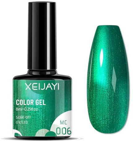 Green Gel Nail Polish, Chrome Metallic Nail Varnish, Dark Green Emerald Green Shimmer Sparkly Long Lasting Soak off LED Lamp Gel Nail Polish for Women Girls DIY Nail Art