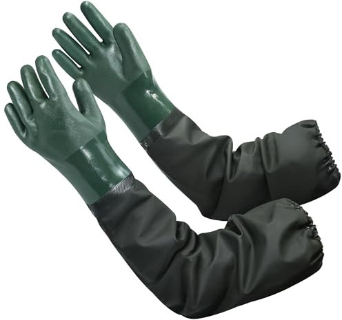 27 Pond Gloves, Long Rubber Gloves, PVC Waterproof Drain Cleaning Gloves Reusable Heavy Duty Gloves Chemical Resistant Protective Gloves Full Arm Gauntlet Gloves for Resist Strong Acid, Alkali, Oil