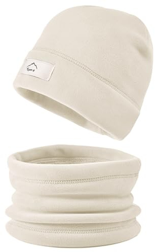 crazy bean Cappello e Scaldacollo Bambino Ragazzo in Pile Termico Set Berretto e Sciarp Calda Ragazza Imbottita Invernale Beige