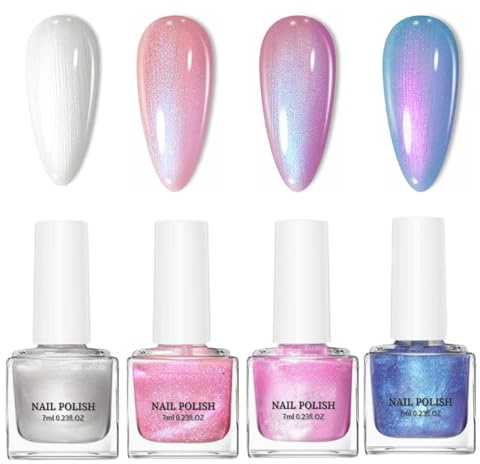 Pearl Nail Polish Sets - 4pcs Air Quick Dry Nail Polish - Pearlescent White Pink Lilac Nail Varnish - Pastel Mermaid Iridescent Nail Paint Gift For Women Manicure Diy