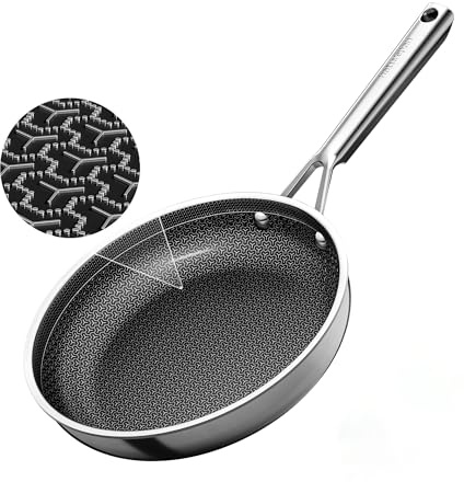 naturepan Hybrid Ceramic Frying Pan 24cm, 5-Ply Diamond-Titanium Nonstick Stainless Steel Pan, Hexagon Surface, Dishwasher/Oven Safe