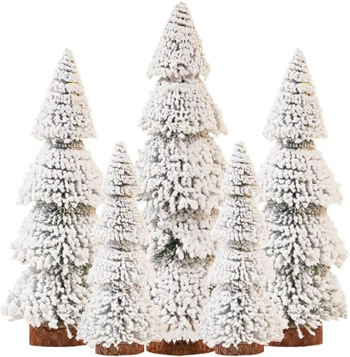 Mini Weihnachtsbaum Weiß, 5 Stück Künstlicher Kleiner Weihnachtsbaum Turmförmig, Mini Weihnachtsbaum Geschmückt, Tischdeko Weihnachtsbaum Set Für Weihnachten, Wohnzimmer, Fensterbank